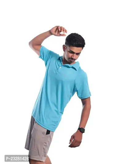 Men Basic Light Blue Polyester Polo T-Shirt-thumb2