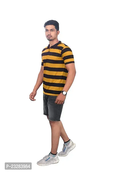 Men Mango and Black Thick Stripes Regular fit T-Shirt-thumb3