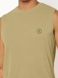 Rad prix Men Beige Solid Sleeveless Sports T-Shirt-thumb3