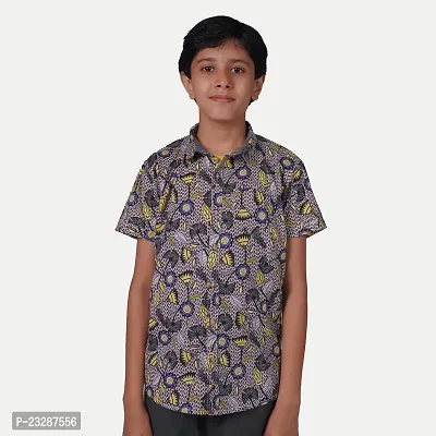 Rad prix Teen Boys Blue Graphic Floral Printed Shirt-thumb3