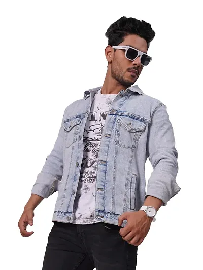 Rad prix Men Ice Blue Tailored Denim Jacket with Shirt Collar