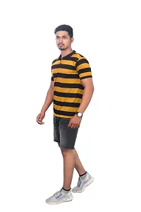 Men Mango and Black Thick Stripes Regular fit T-Shirt-thumb2