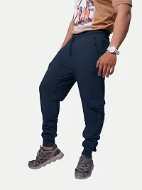 Rad prix Men Cool Dark Blue Cotton Textured Cargo Joggers-thumb1