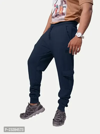 Rad prix Men Cool Dark Blue Cotton Textured Cargo Joggers-thumb2