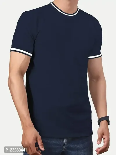 Rad prix Men Navy Round Neck Tee with Sleeve Print-thumb3