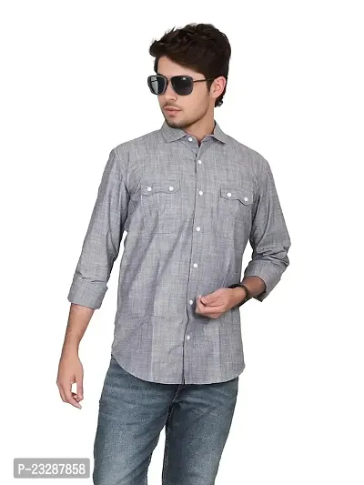 Rad prix Men Solid Grey Textured Cotton Shirt-thumb0