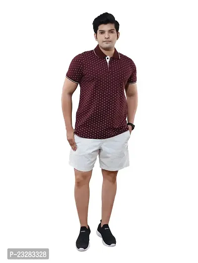 Rad prix Men Burgundy Ditsy Printed Casual Loose Fit Polo T-Shirt-thumb0