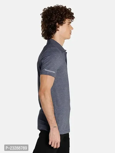 Rad prix Men Basic Grey Polyester Polo Collared T-Shirt-thumb2