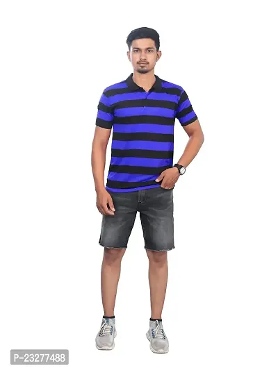 Rad prix Men Blue and Black Thick Stripes Regular fit Polo T-Shirt