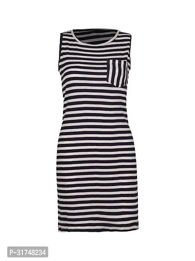 Women Navy Stripe Knitted rib Sleeveless Dress