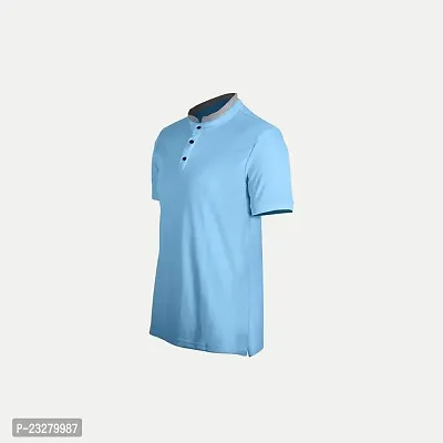 Rad prix Men Light Blue Cotton Polo Collared T-Shirt-thumb2