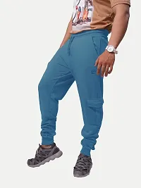 Rad prix Men Cool Blue Cotton Textured Cargo Joggers-thumb1