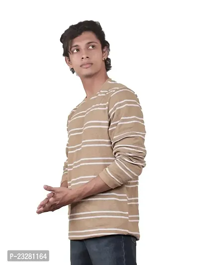 Rad prix Men Beige Striped Textured Pullover Relaxed Sweatshirt-thumb0