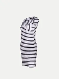 Women Dark Blue Stripe Knitted rib Sleeveless Dress-thumb1