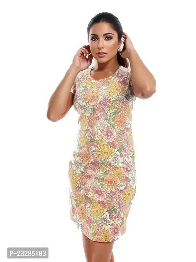 Rad prix Women Pink Floral Printed Long Knit Dress-thumb0