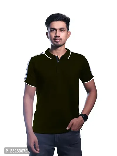 Rad prix Men Navy Black Cotton Contrast Tipping Polo T-shirt-thumb0