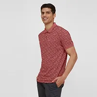 Men Red Ditsy Printed Polo T-Shirt-thumb1