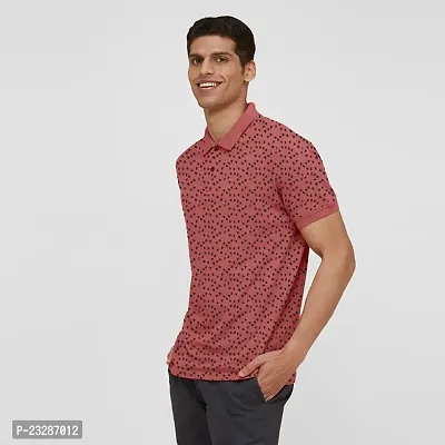 Men Red Ditsy Printed Polo T-Shirt-thumb2