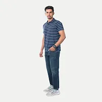 Stylish Blue Striped Cotton Polos For Men-thumb2