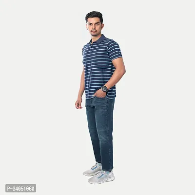 Stylish Blue Striped Cotton Polos For Men-thumb3