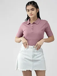 Rad prix Women Baby Pink Cropped Polo T Shirts-thumb3