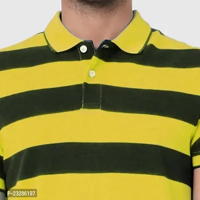 Rad prix Men Yellow and Black Thick Stripes Regular fit Polo T-Shirt-thumb3