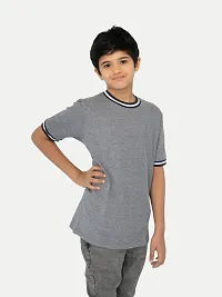 Boys Charcoal Contrast Round neck Melange T-shirt-thumb1