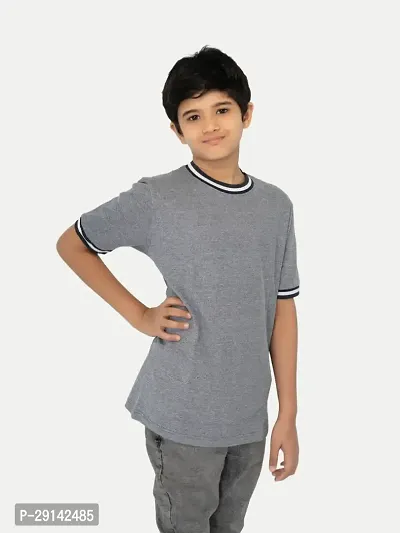 Boys Charcoal Contrast Round neck Melange T-shirt-thumb2