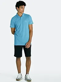 Rad prix Men Basic Light Blue Polyester Polo Collared T-Shirt-thumb2