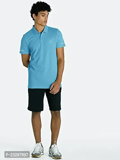 Rad prix Men Basic Light Blue Polyester Polo Collared T-Shirt-thumb3