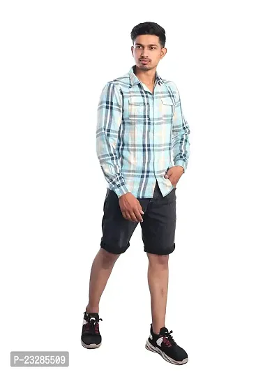 Rad prix Men Light Blue Checkered Casual Cotton Shirt-thumb0