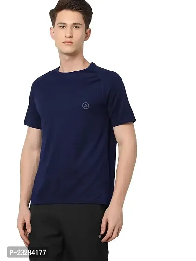 Rad prix Men Navy Blue Textured Sports T-Shirt