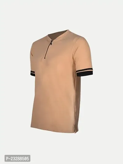 Rad prix Men Solid Tees Henley Neck- Beige Colour-thumb2