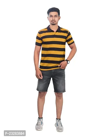 Men Mango and Black Thick Stripes Regular fit T-Shirt-thumb0