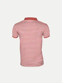 Mens Tomato Red Fashion Striped Cotton Polo T-Shirt-thumb3