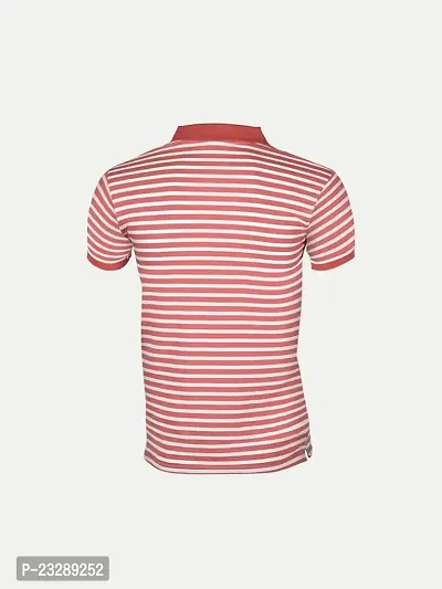 Mens Tomato Red Fashion Striped Cotton Polo T-Shirt-thumb4