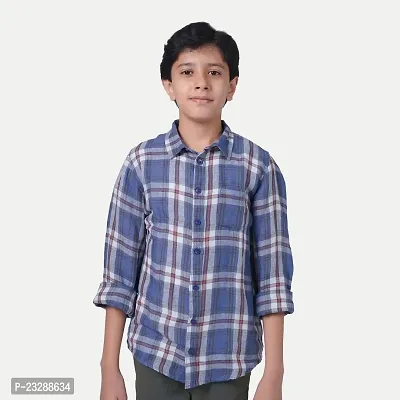 Rad prix Teen Boys Blue Tartan Checked Cotton Shirt-thumb2