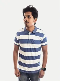 Rad prix Men Blue Contrast Stripe Slim Fit Polo T-Shirt-thumb2