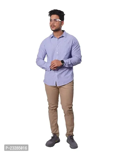 Rad prix Men All-Over Lilac Striped Textured Classic Cotton Shirt-thumb0