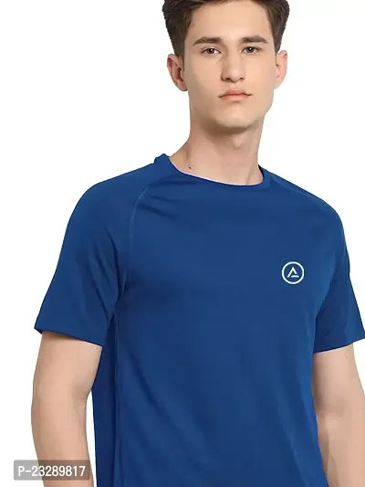 Rad prix Men Navy Blue Textured Sports T-Shirt-thumb0