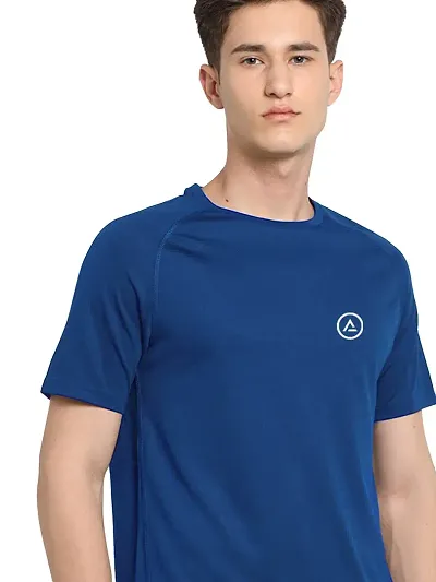 Rad prix Men Navy Blue Textured Sports T-Shirt