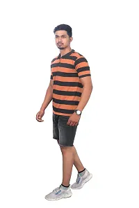 Rad prix Men Orange and Black Thick Stripes Regular fit T-Shirt-thumb2