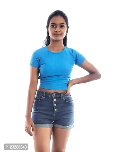 Rad prix Women Blue Cropped T Shirts-thumb1