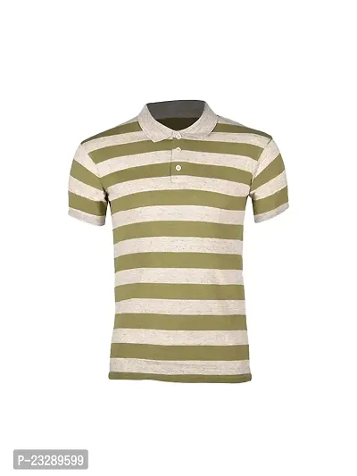 Mens Apple Green Fashion Striped Cotton Polo T-Shirt