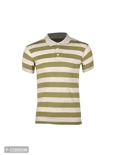 Mens Apple Green Fashion Striped Cotton Polo T-Shirt-thumb0