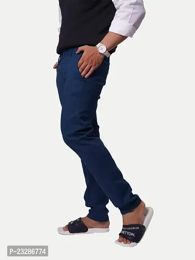 Rad prix Mens Navy Solid Chinos Trousers-thumb2