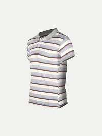 Mens Grey Fashion Striped Cotton Polo T-Shirt-thumb1