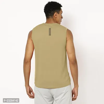 Rad prix Men Beige Solid Sleeveless Sports T-Shirt-thumb5