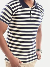 Rad prix Men Navy Contrast Stripe Slim Fit Polo T-Shirt-thumb2