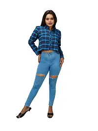 Women Blue Checked Cotton Shirts-thumb3